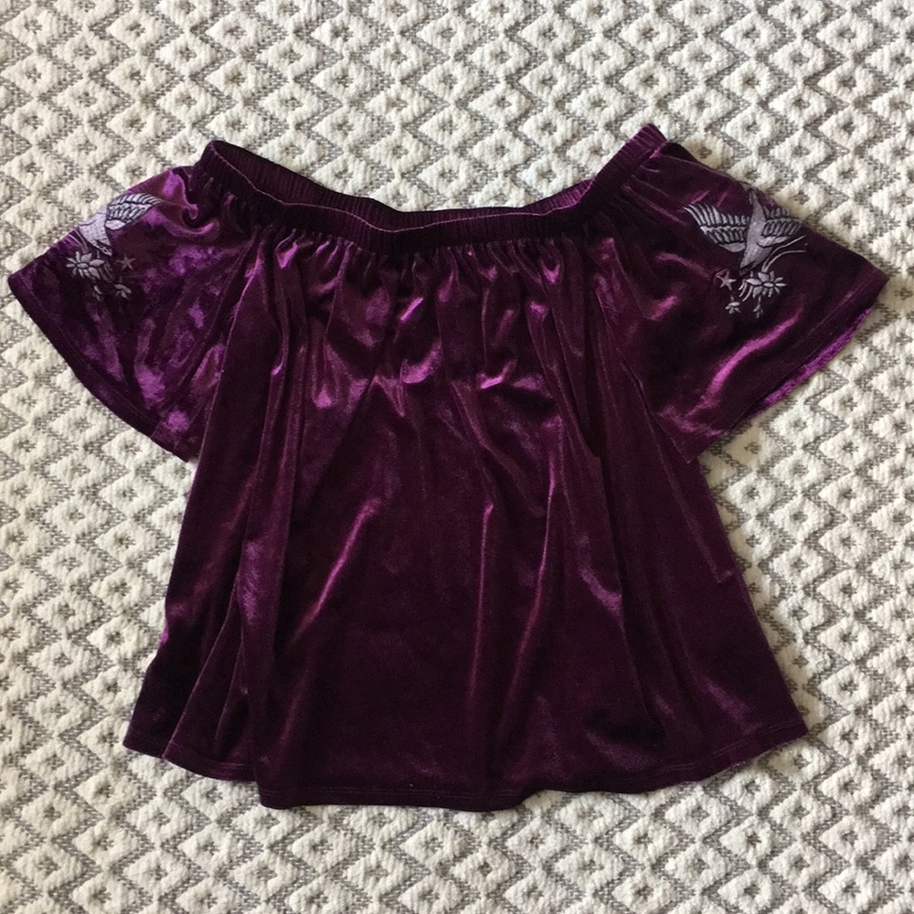 Purple velvet off the shoulder top